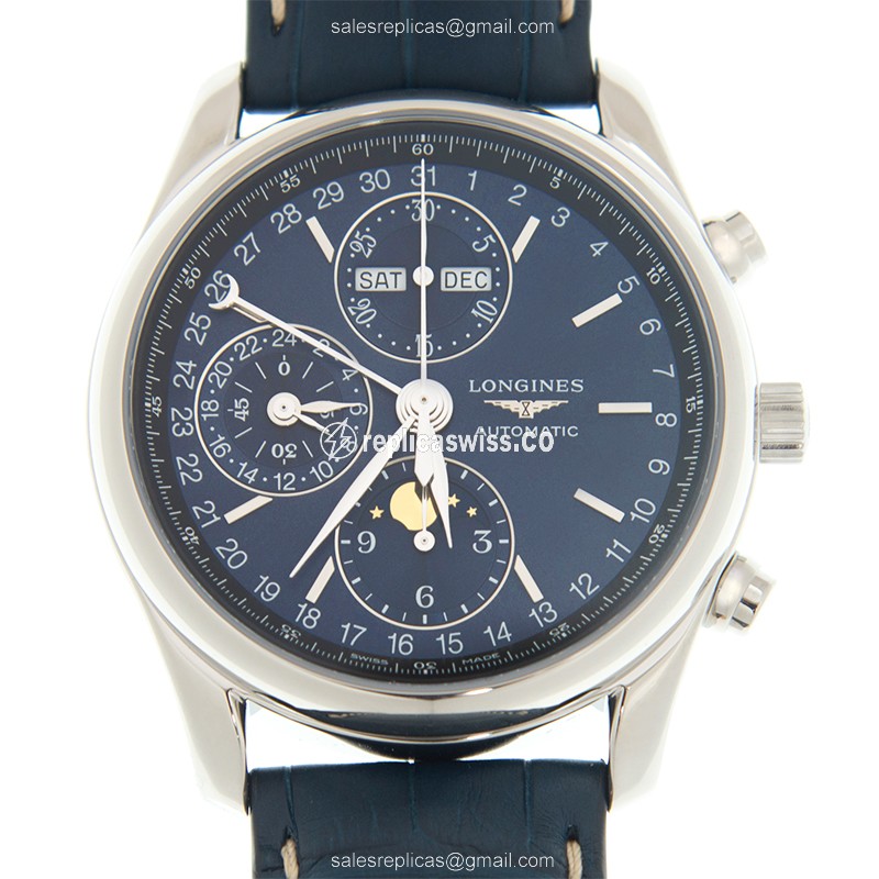 Elegant Longines L2.673.4.92.0 Master Replica with Automatic Movement Blue Dial, Alligator