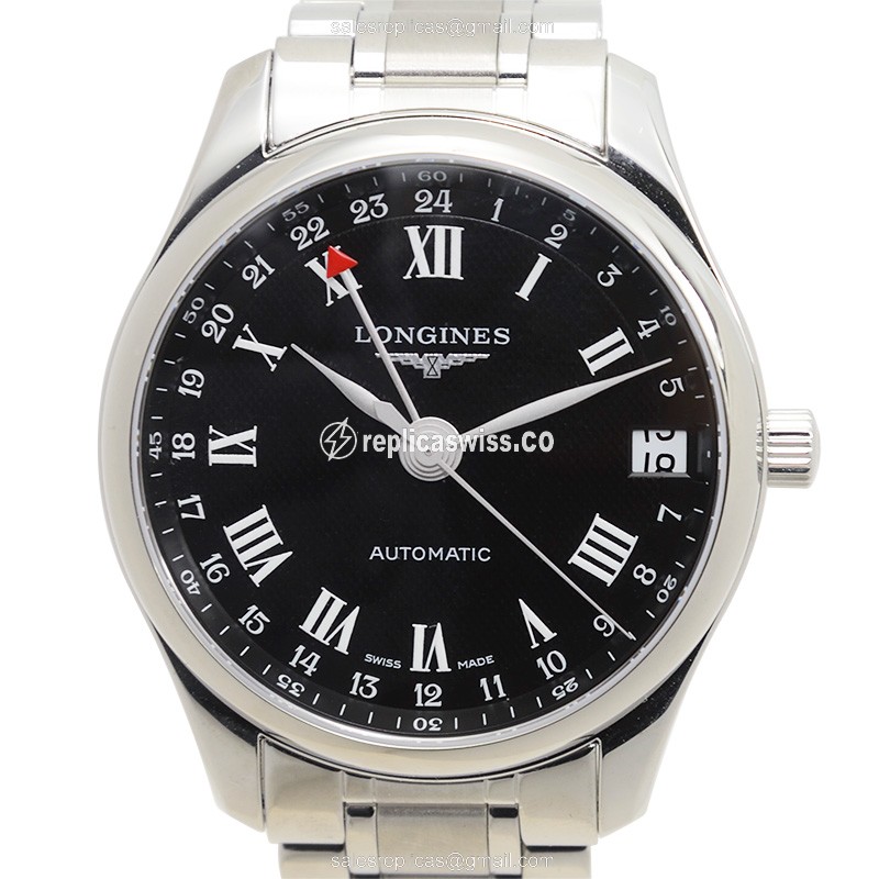 Elegant Longines L2.718.4.50.6 Replica with Automatic Movement & Black Dial, Steel Case & Silver