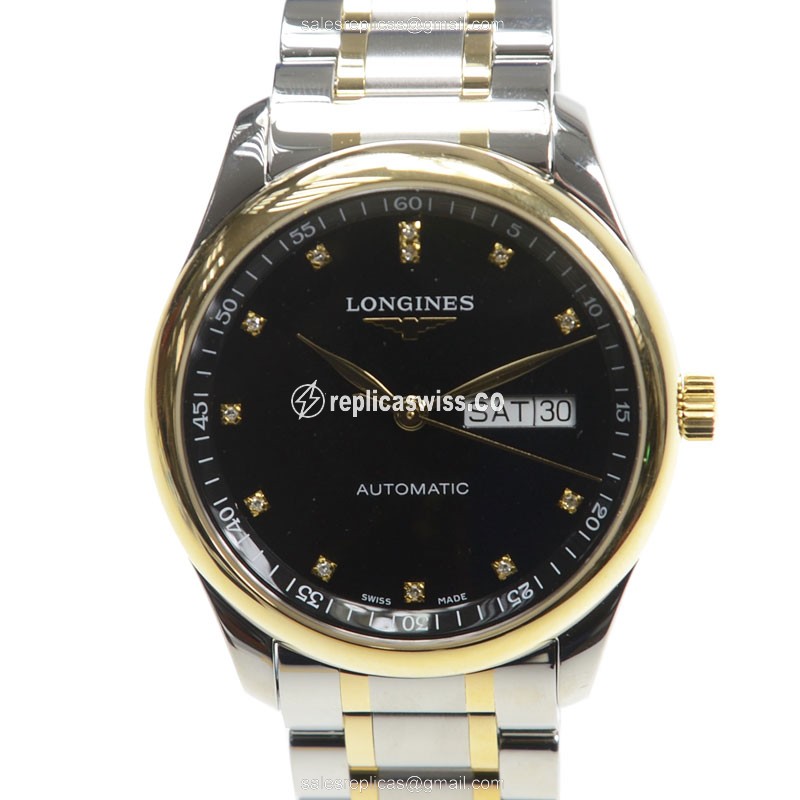 Elegant Longines L2.755.5.57.7 Replica Automatic in 18kt Gold & Silver with Black Dial Sapphire