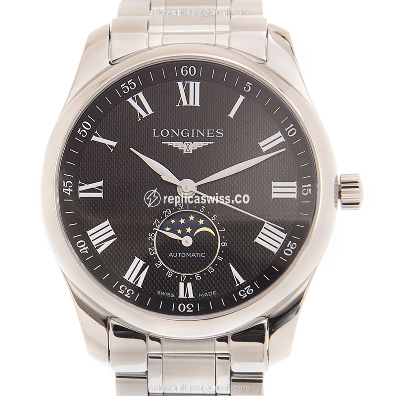 Elegant Longines L2.909.4.51.6 Replica Watch | Automatic Movement, Black Dial, Stainless Steel Case