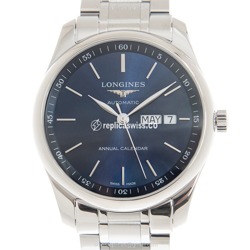 Elegant Longines L2.910.4.92.6 Replica Watch | Automatic Movement, Blue Dial, Silver Steel Strap