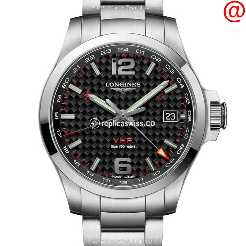 Elegant Longines L3.718.4.66.6 Conquest Replica, Black Dial, Stainless Steel Case Watch
