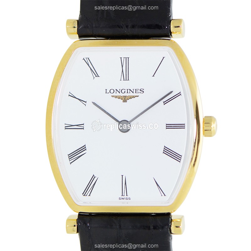 Elegant Longines L4.205.2.11.2 Replica with White Dial Gold PVD Case Watch