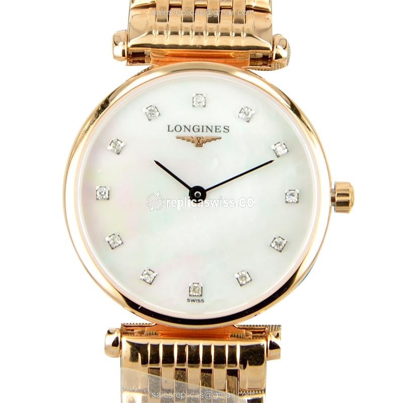 Elegant Longines L4.209.1.87.8 Replica Watch in White Dial & 18kt Gold Case