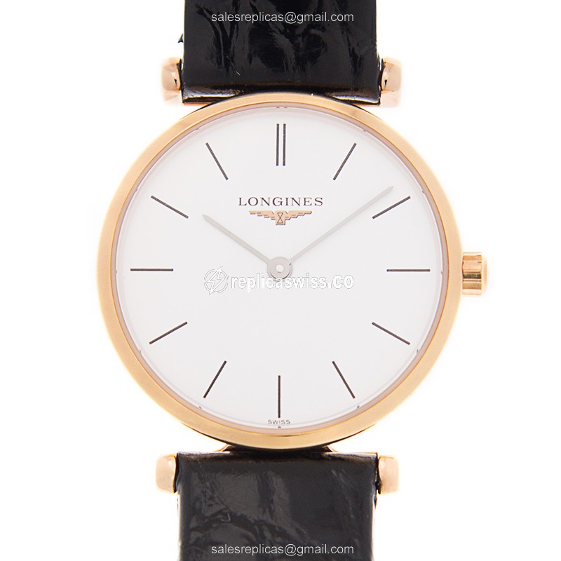 Elegant Longines L4.209.1.92.2 Replica Watch | White Dial, 18kt Rose Gold Case & Alligator Strap