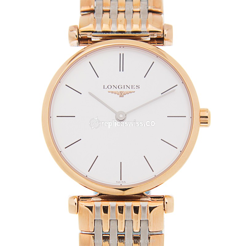 Elegant Longines L4.209.1.92.7 Replica Watch | White Dial, 18kt Steel Case & Band