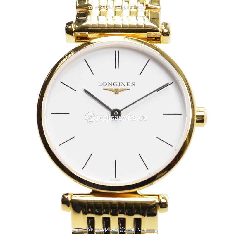 Elegant Longines L4.209.2.12.8 Replica Watch | White Dial, 18kt Gold Case & Strap