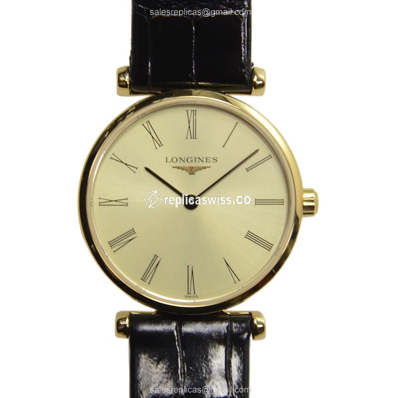 Elegant Longines L4.209.2.31.2 Replica Watch | Gold Dial, 18kt Gold Case & Alligator Strap