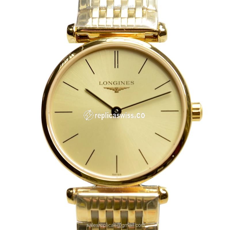 Elegant Longines L4.209.2.32.8 LA GRANDE Quartz Gold PVD Replica, Gold Dial & Gold Strap Watch
