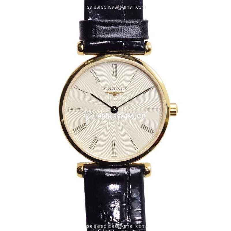 Elegant Longines L4.209.2.41.2 LA GRANDE Replica with Gold PVD Case Black Alligator Strap Watch