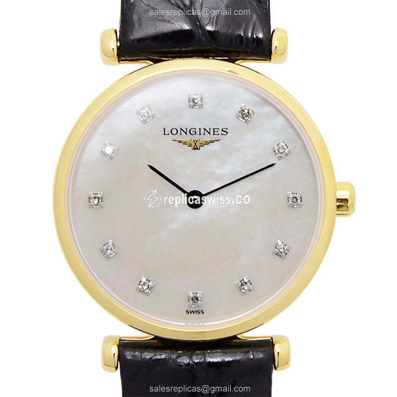 Elegant Longines L4.209.2.87.2 Replica Watch in PVD Gold with White Dial Sapphire Crystal