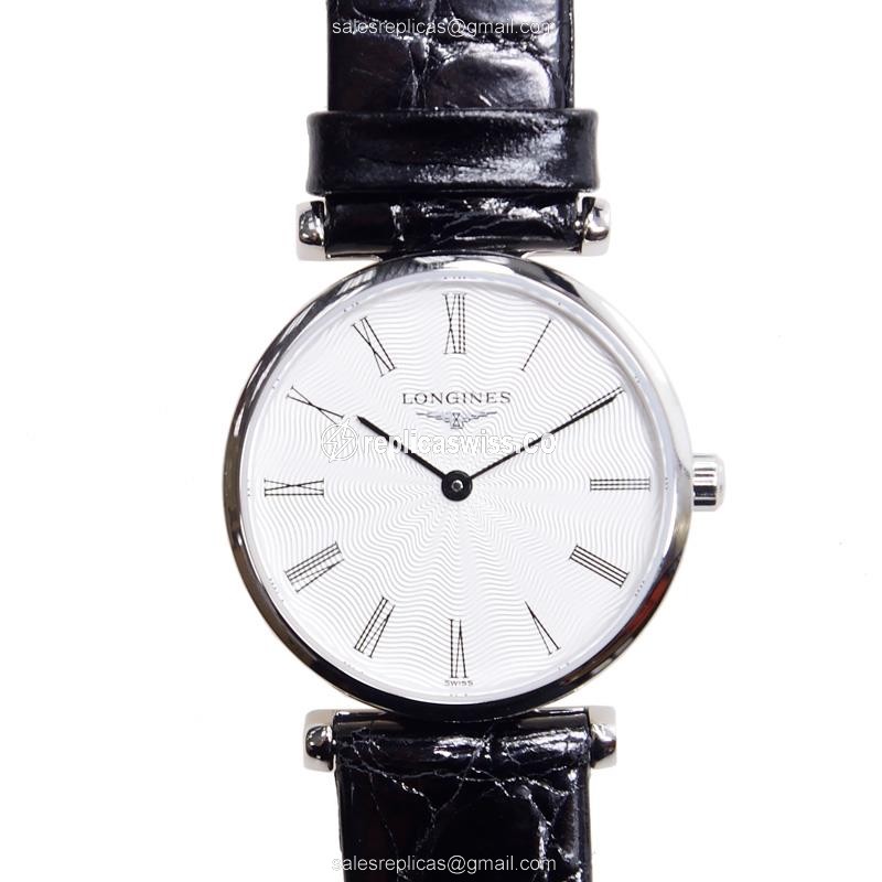 Elegant Longines L4.209.4.71.2 LA GRANDE Replica in Stainless Steel, White Dial & Alligator Strap