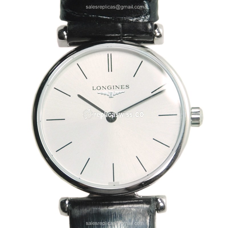 Elegant Longines L4.209.4.72.2 Replica with Silver Dial & Alligator Strap, Quartz Movement Watch