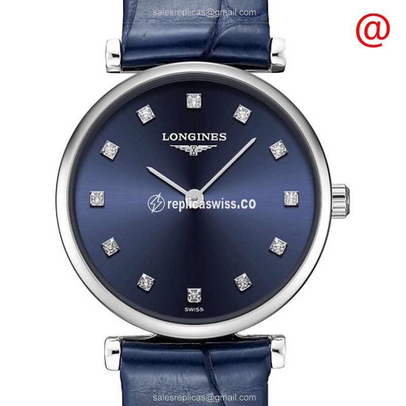 Elegant Longines L4.209.4.97.2 Replica Watch | Blue Dial, Leather Strap, Sapphire Crystal