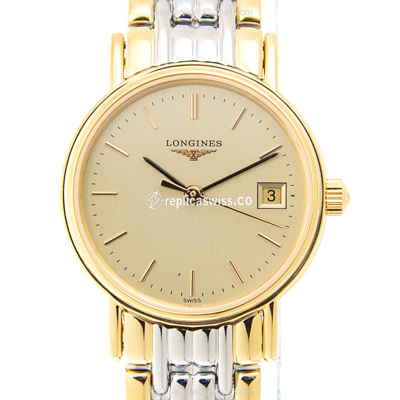 Elegant Longines L4.220.2.32.7 Replica Watch in Gold-Plated Case & Crystal Bezel