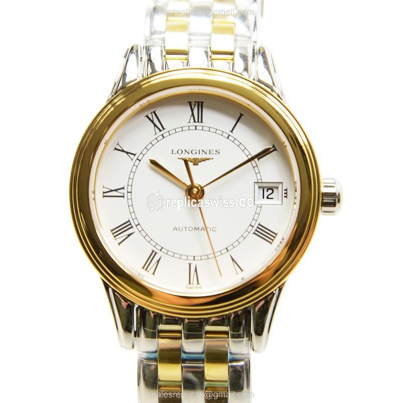Elegant Longines L4.274.3.21.7 Replica with White Dial PVD Gold Case Watch