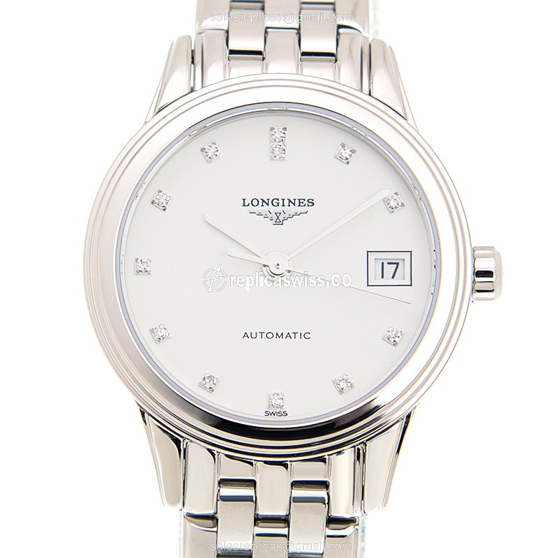 Elegant Longines L4.274.4.27.6 Replica with Automatic Movement & White Dial on Silver Steel Strap