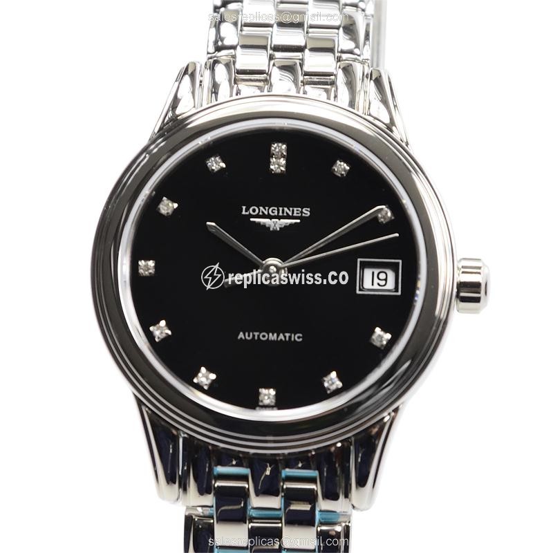 Elegant Longines L4.274.4.57.6 Replica Watch with Automatic Movement & Black Dial on Steel Strap