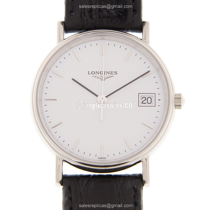 Elegant Longines L4.320.4.12.2 Replica Watch: White Dial, Stainless Steel Case & Leather Strap