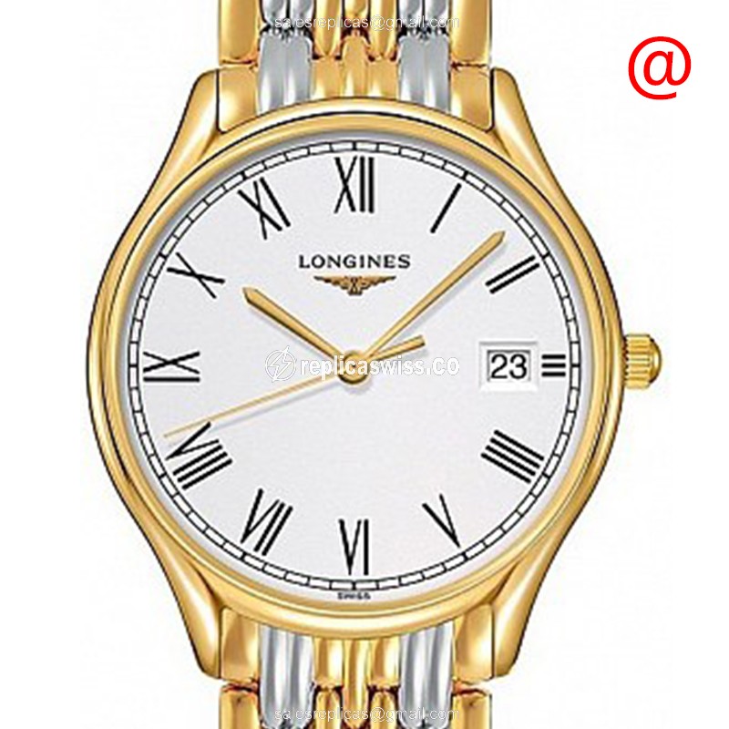 Elegant Longines L4.359.2.11.7 Replica with White Dial & 18kt Gold Steel Case Watch