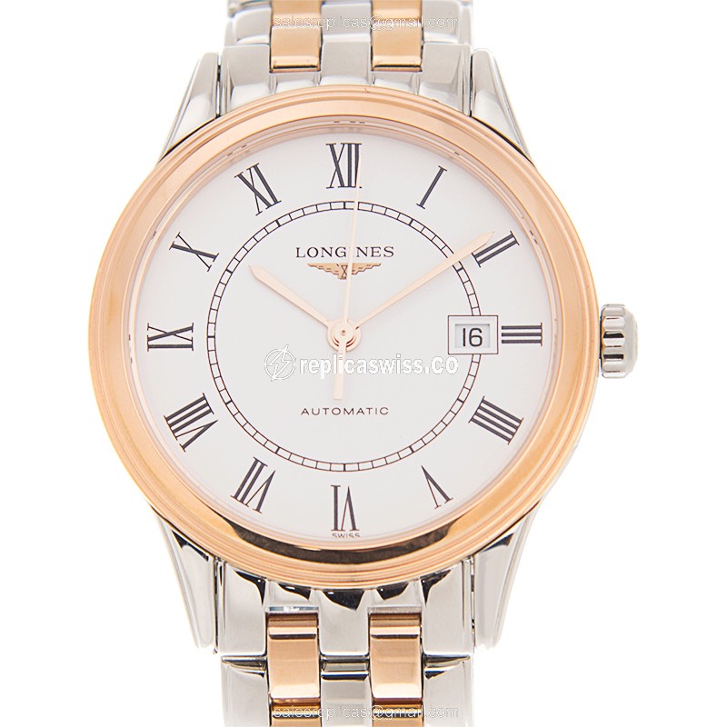 Elegant Longines L4.374.3.91.7 Replica Watch | Automatic Movement, White Dial, 18kt Steel Case &