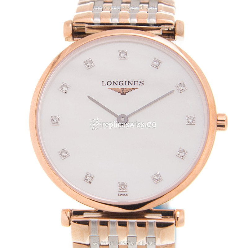 Elegant Longines L4.512.1.97.7 Replica Watch | White Dial, 18kt Gold Case & Quartz Movement