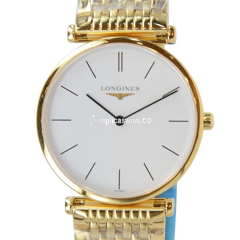 Elegant Longines L4.512.2.12.8 LA GRANDE Replica in White Dial & PVD Gold Case Watch