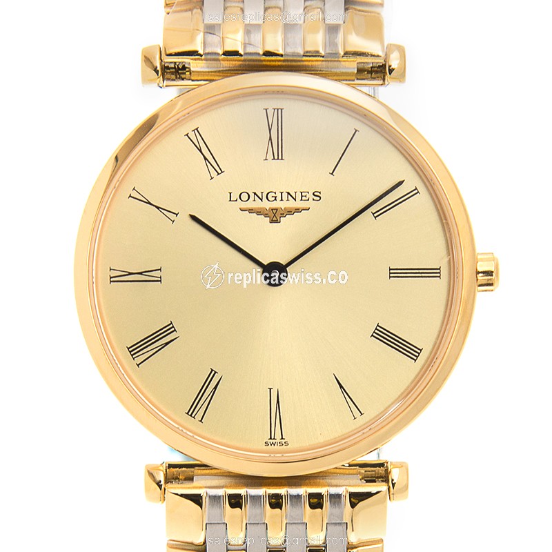 Elegant Longines L4.512.2.31.7 Replica with Beige Dial 18kt Gold Case Watch
