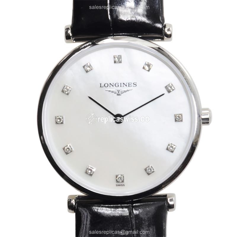 Elegant Longines L4.512.4.87.2 LA GRANDE Replica in Stainless Steel, White Dial & Alligator Strap