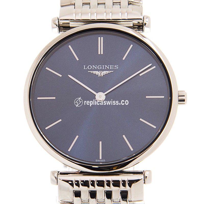 Elegant Longines L4.512.4.95.6 Grand Quartz Steel Replica with Blue Dial Silver Steel Strap