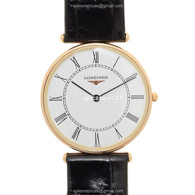 Elegant Longines L4.691.8.11.0 LA GRANDE Replica, White Dial, 18kt Gold Case, Black Alligator Strap