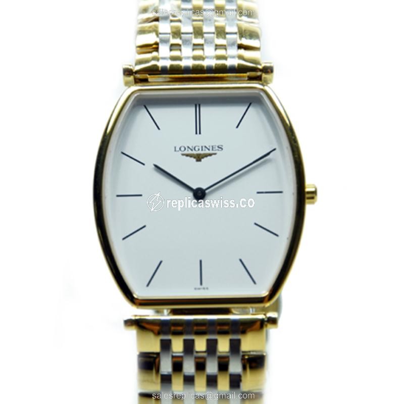 Elegant Longines L4.705.2.12.7 Grand Replica in PVD Gold with White Dial Gold Strap Watch