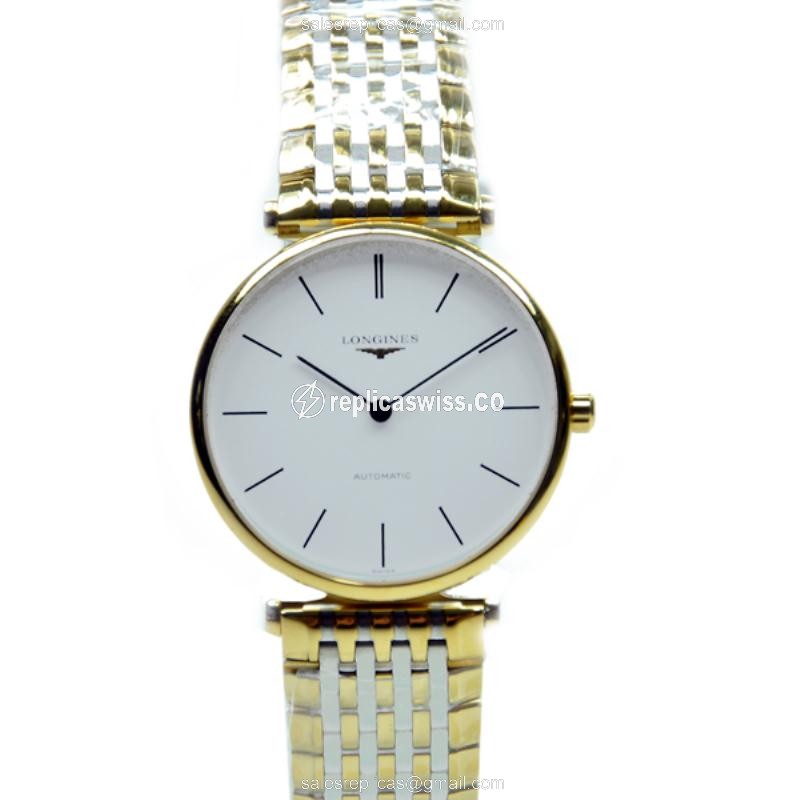 Elegant Longines L4.708.2.12.7 Replica Watch | Automatic, 18kt White Gold, Silver PVD Strap