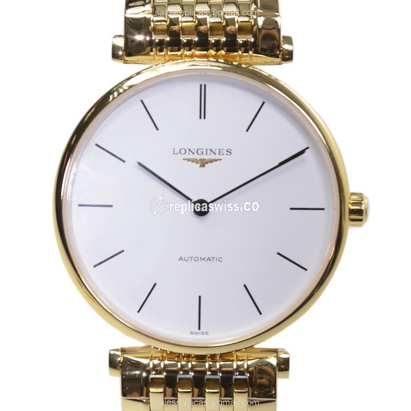Elegant Longines L4.708.2.12.8 Replica Watch in 18kt Gold with White Dial Automatic Movement