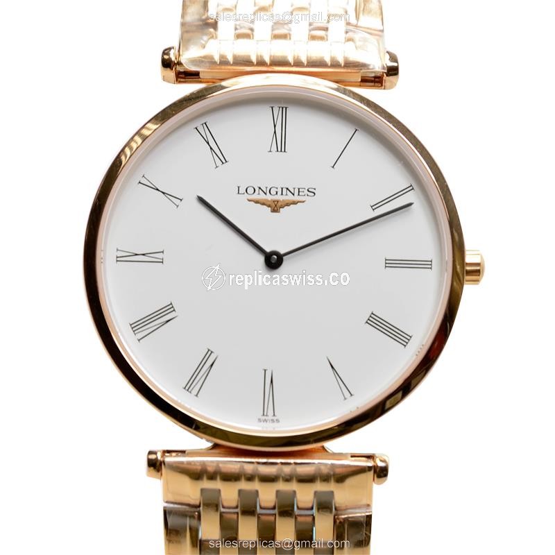 Elegant Longines L4.709.1.11.8 Replica with White Dial & 18kt Gold Case Watch