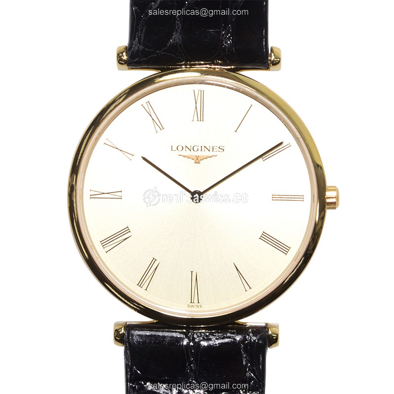 Elegant Longines L4.709.2.31.2 Replica Watch | Gold PVD Case, Black Alligator Strap