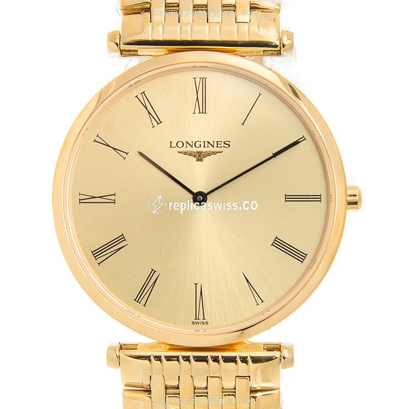 Elegant Longines L4.709.2.31.8 LA GRANDE Quartz Replica in 18kt Gold with Polished Crystal Gold