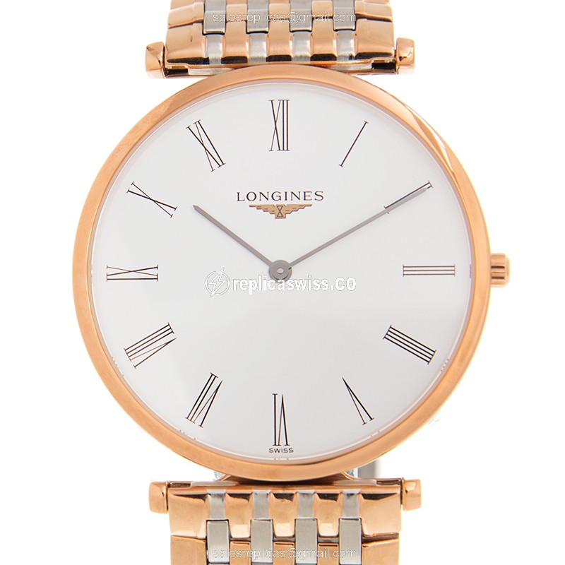 Elegant Longines L4.755.1.91.7 LA GRANDE Replica with White Dial & 18kt Gold Strap Watch