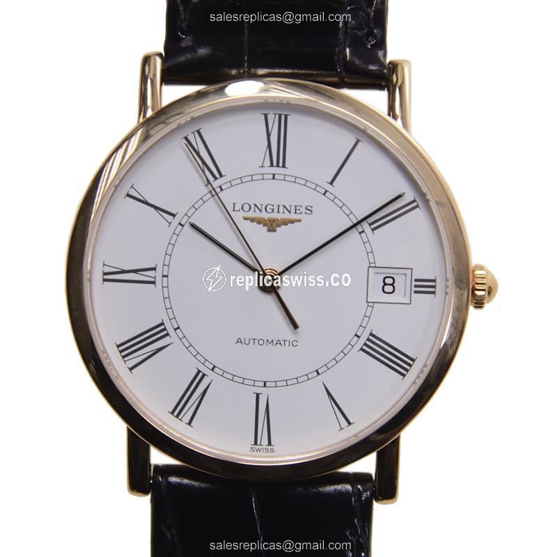 Elegant Longines L4.778.8.11.0 Presence Replica in 18kt Gold, Automatic Movement & White Dial Watch