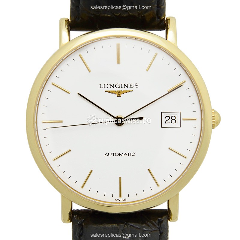 Elegant Longines L4.787.6.12.2 Replica in 18kt Gold with White Dial Automatic Movement Watch