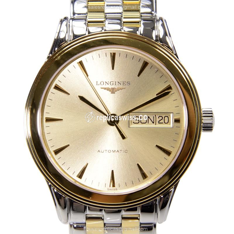 Elegant Longines L4.799.3.32.7 Automatic Replica, Exquisite Gold PVD Case Silver Band Watch