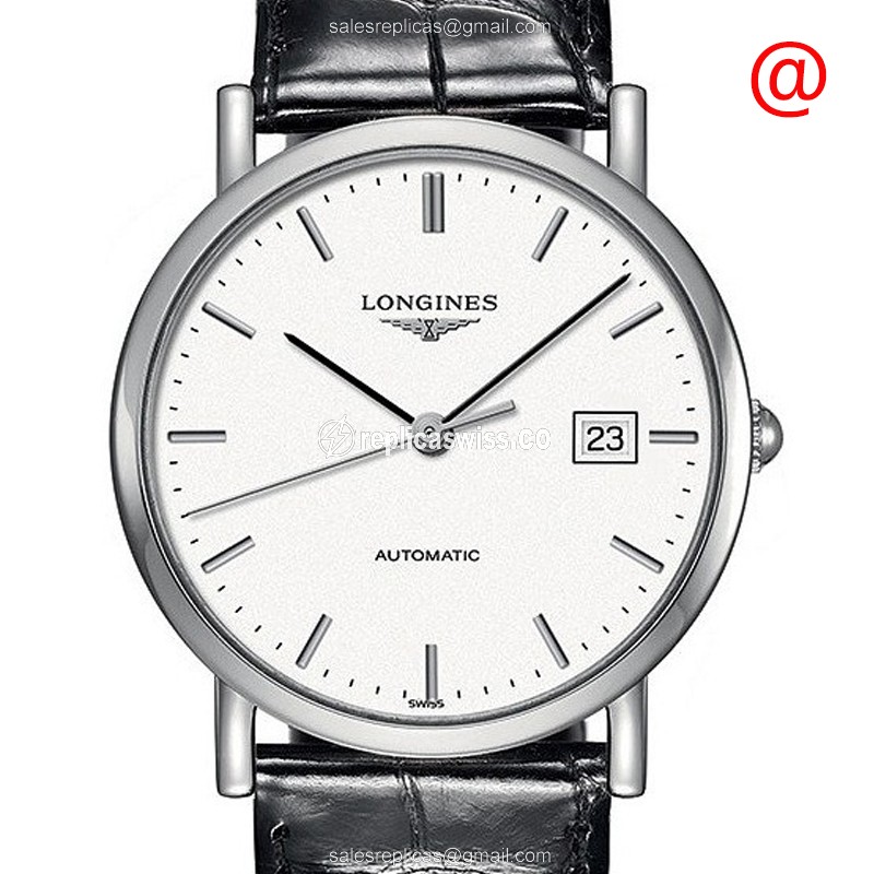 Elegant Longines L4.809.4.12.2 Replica with White Dial Leather Strap Watch