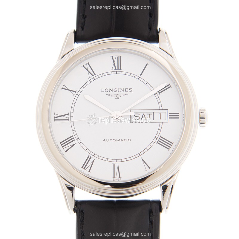 Elegant Longines L4.899.4.21.2 Replica Watch | Automatic Movement | White Dial & Leather Strap