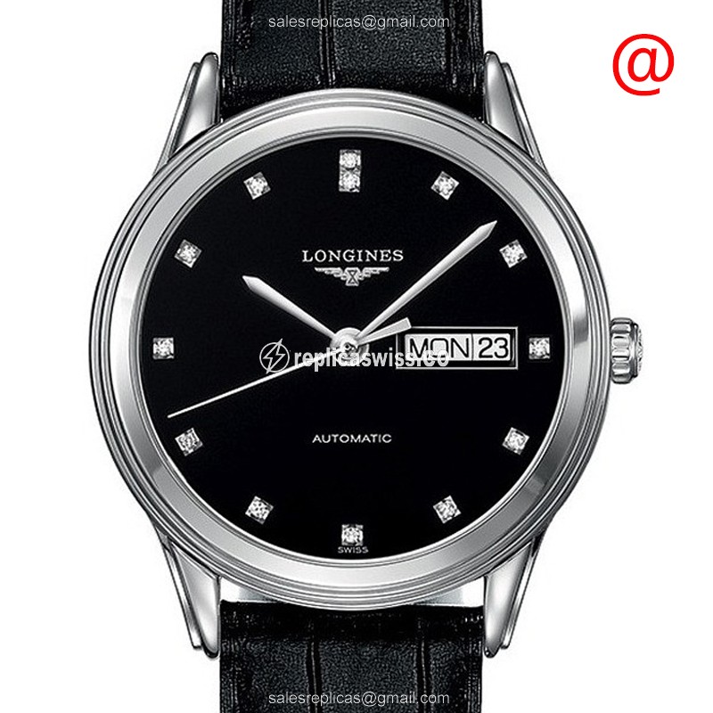 Elegant Longines L4.899.4.57.2 Replica Watch | Automatic Movement, Black Dial & Leather Strap