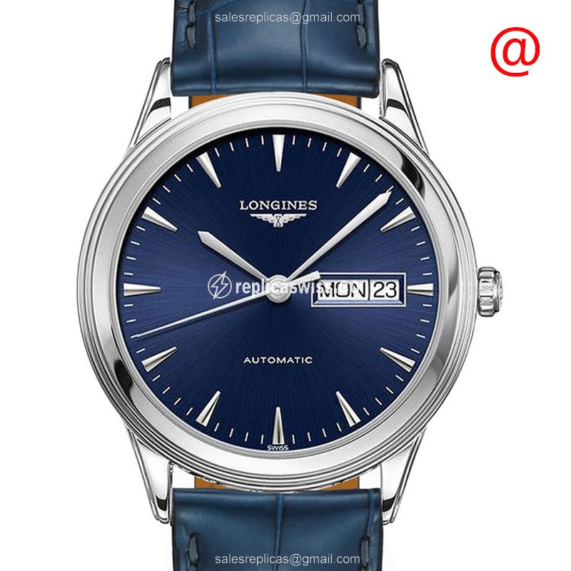 Elegant Longines L4.899.4.92.2 Replica with Blue Dial & Leather Strap, Automatic Movement Watch