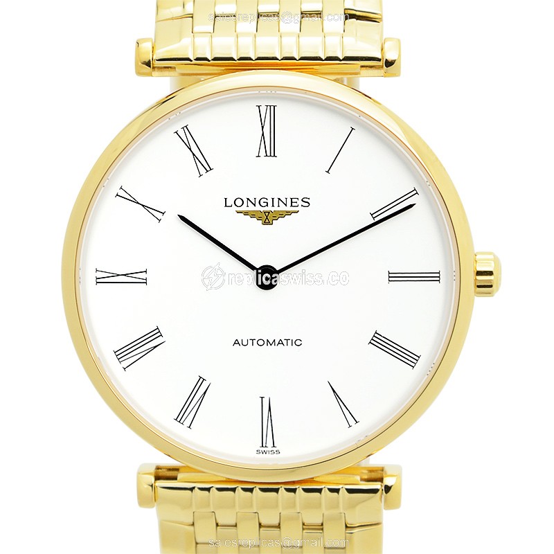 Elegant Longines L4.908.2.11.8 Replica with White Dial Gold PVD Strap Watch