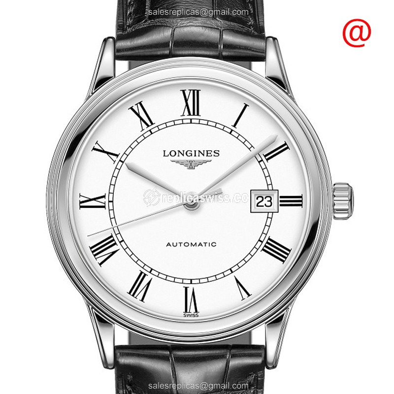 Elegant Longines L4.984.4.21.2 Replica Watch | Automatic Movement, White Dial, Leather Strap