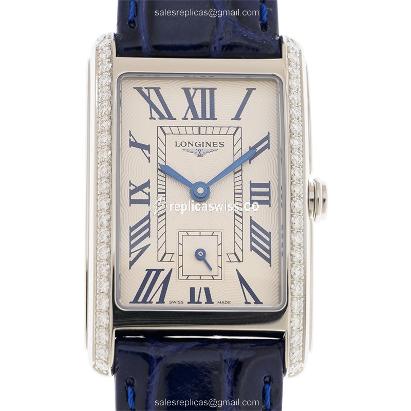 Elegant Longines L5.512.0.71.7 Dolce Vita Replica with Silver Dial & Blue Alligator Strap Watch