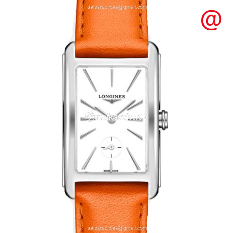 Elegant Longines L5.512.4.11.8 Dolce Vita Quartz Watch with Silver Dial Leather Orange Strap
