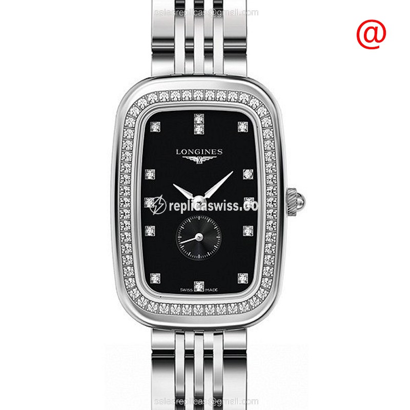 Elegant Longines L6.141.0.57.6 Equestrian Quartz Watch, Exquisite Black Dial & Diamond-Set Case